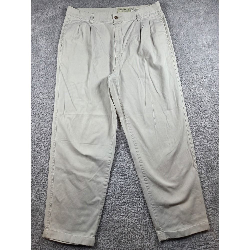 Eddie Bauer Chino Pants 36x30 Beige Mens Pleated Classic Fit Cotton Twill Khakis